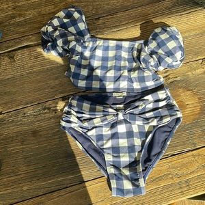 Habitual Kids ‘ Puff Sleeve Gingham Two-Piece Swimsuit